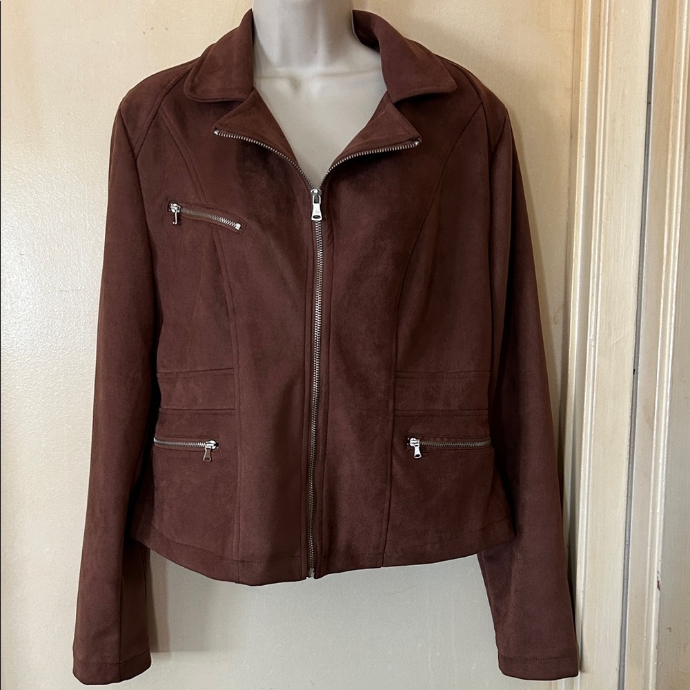 Ookie & Lala Vegan Faux Suede Brown Women's Bomber Jacket size M
